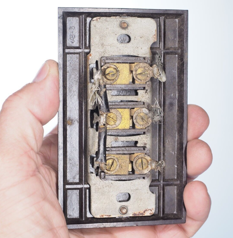 Antique bakelite push three button switch plate and switch