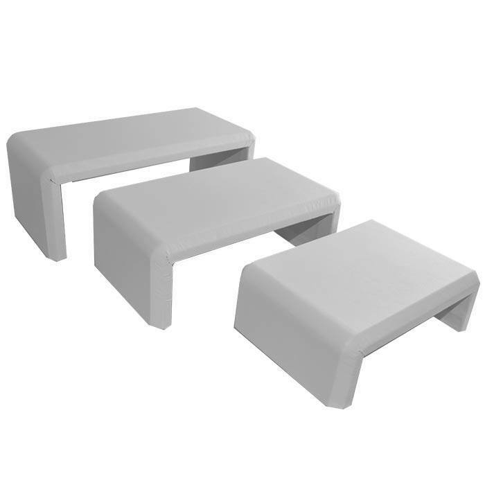 White Leatherette Display Shelf Riser Set Display Organizer Holder Riser Stands