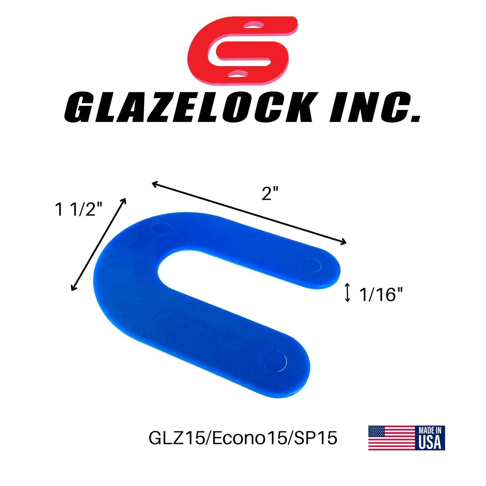 Glazelock U-shaped Shim 2", Horseshoe Plastic Flat Shims 2"L x 1 1/2"W with 1/2"