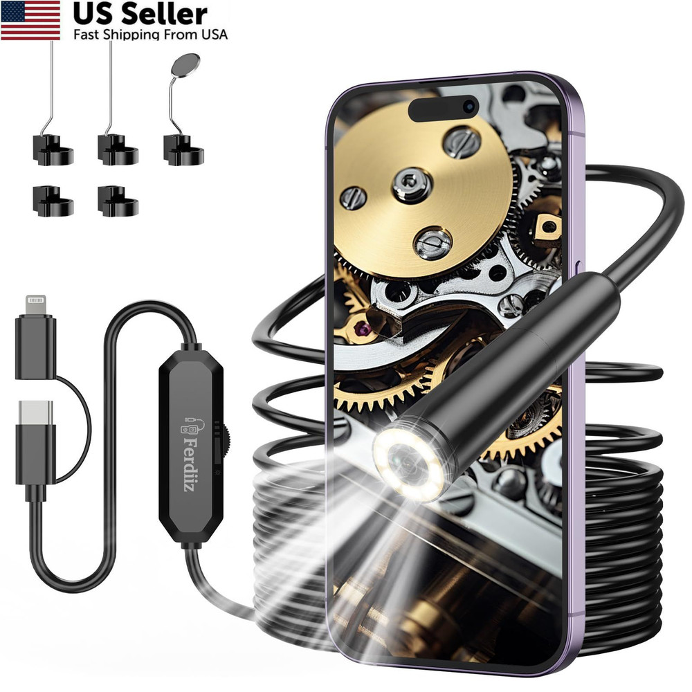 Endoscope Camera with Light, 1920P HD Borescope 8 Adjustable LED black