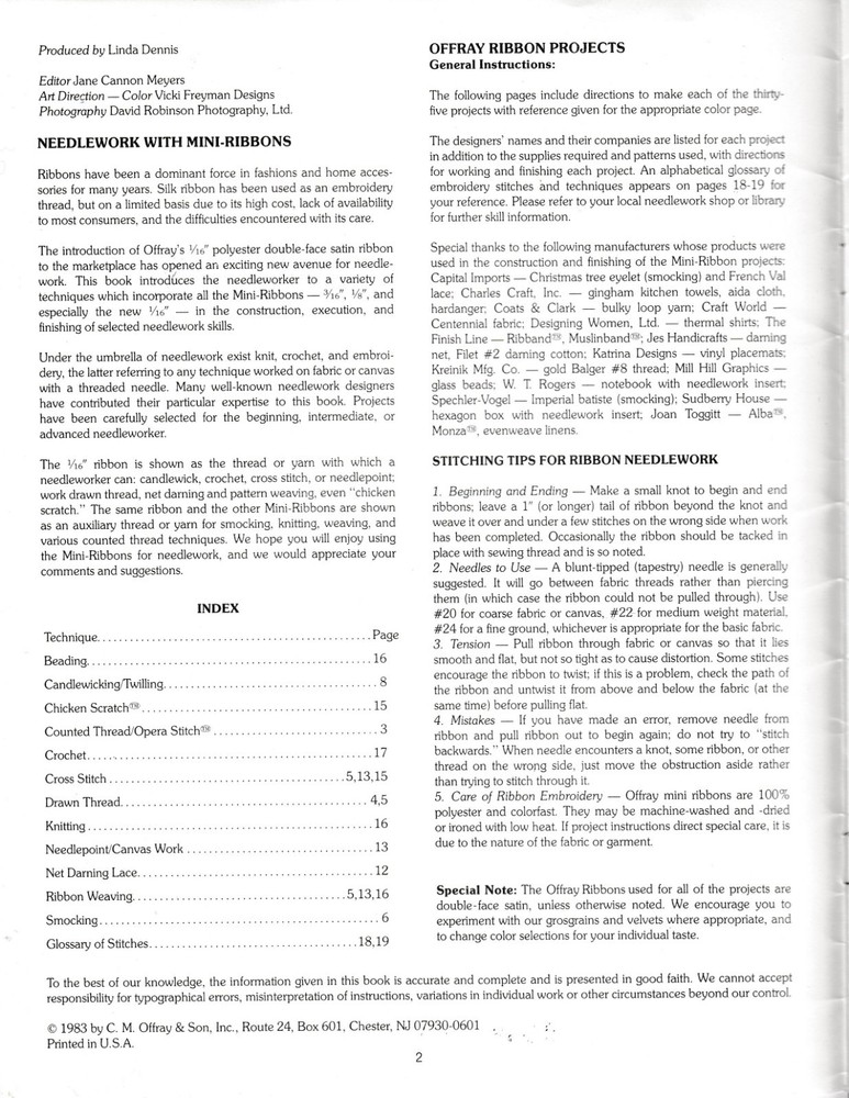 Ribbon Projects Book 1 | Offray Needlework with Ribbons