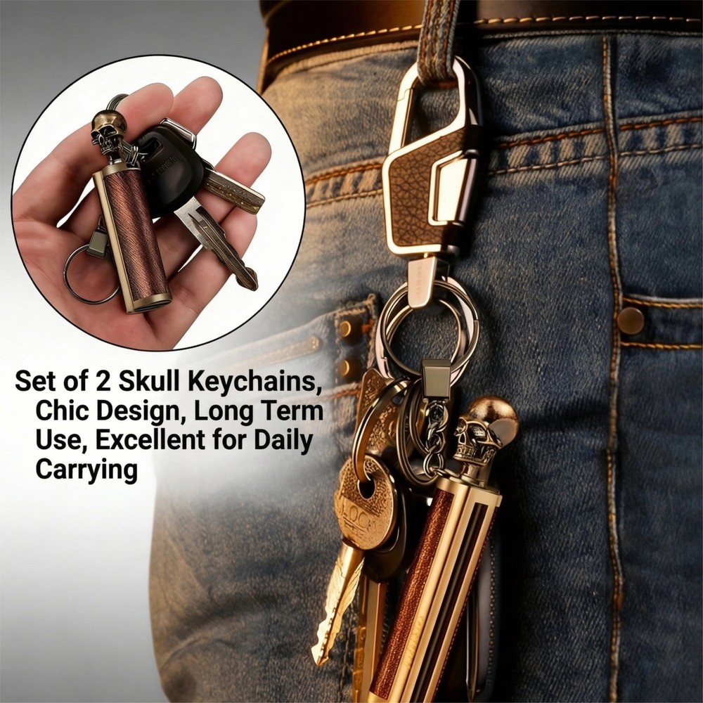 Skull Keychain 2 Pack - Stylish Skeleton Key Ring for Bags Backpack