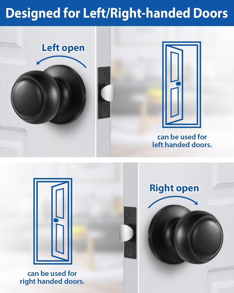 Lanwandeng Matte Black Passage Door Knobs Round Handles for 1 Pack,