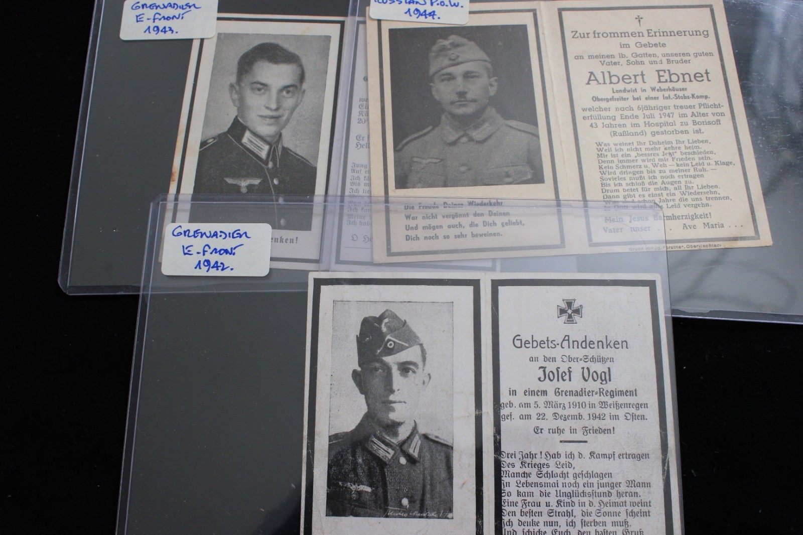 3 German World War II WWII Double Sized KIA Military Soldier Death Cards