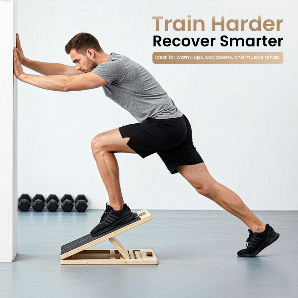 Adjustable Wooden Slant Board for Calf Stretching & Hamstring Flexibility – P...