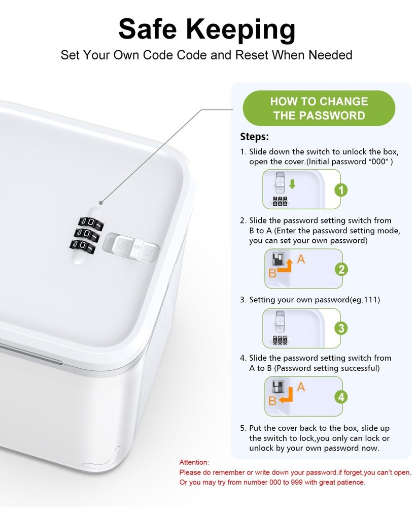 Lockable Storage Box with Combination Code - Secure Medicine Safe, Jail & Sna...