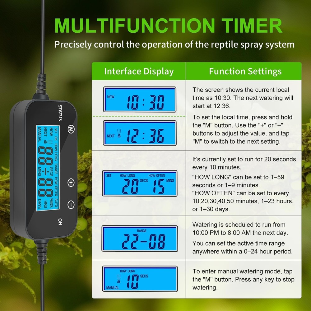 Reptile Mister System, External Timer & 360° Adjustable Nozzle, Humidifier fo...