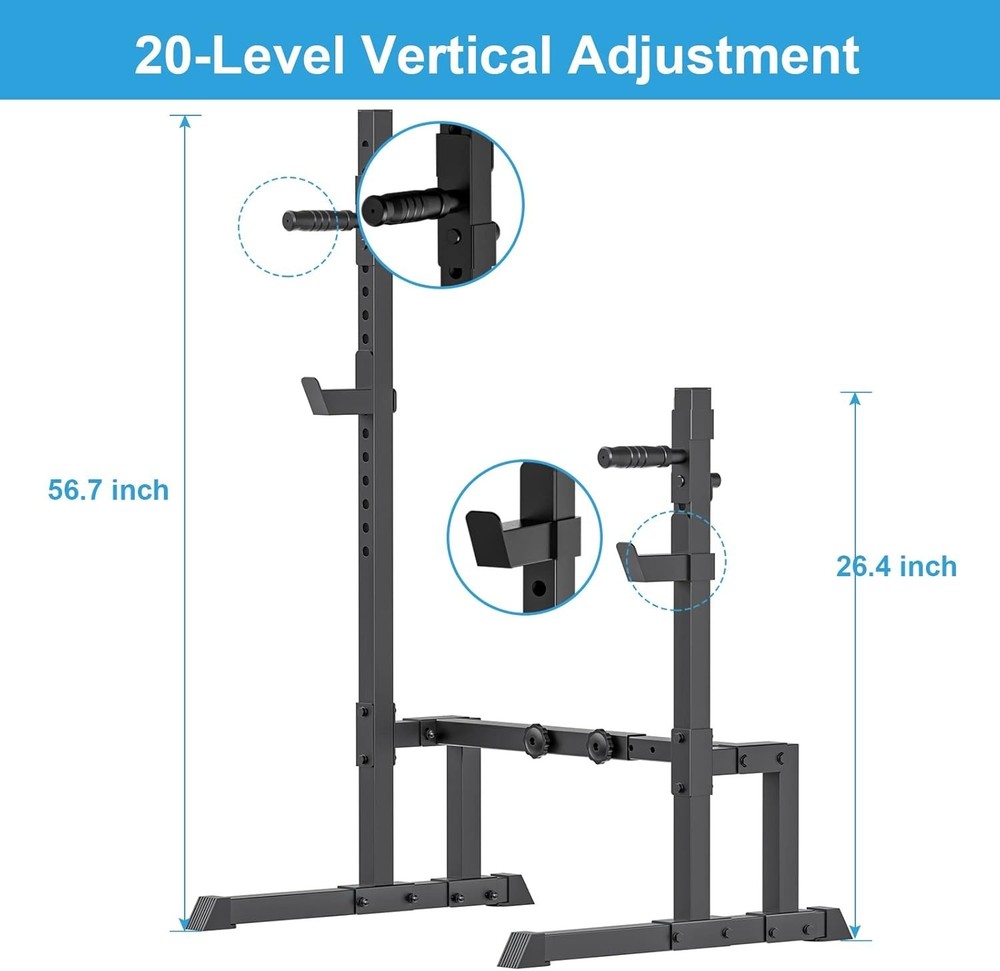 Professional Adjustable Squat Rack with Rubber Caps - Full Body Training