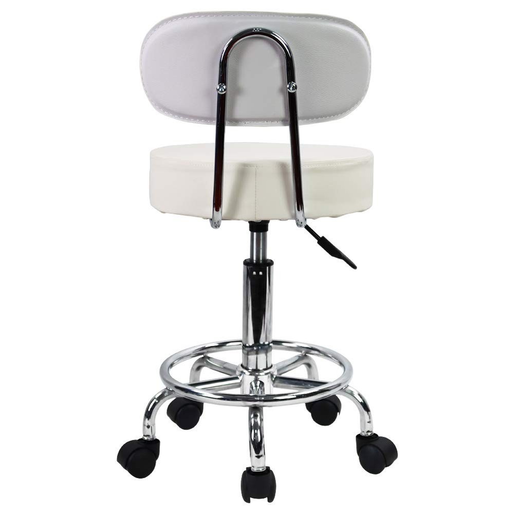 PU Leather Rolling Stool Mid-Back with Footrest Height Adjustable Office