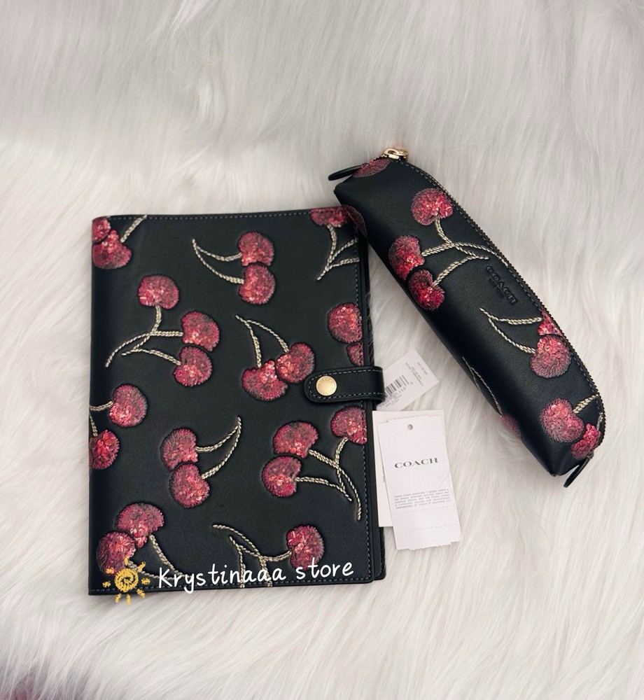 Bundle Set NWT Coach Cherry Print Notebook CDB79 &Coach Cherry Pencil Case CDC00