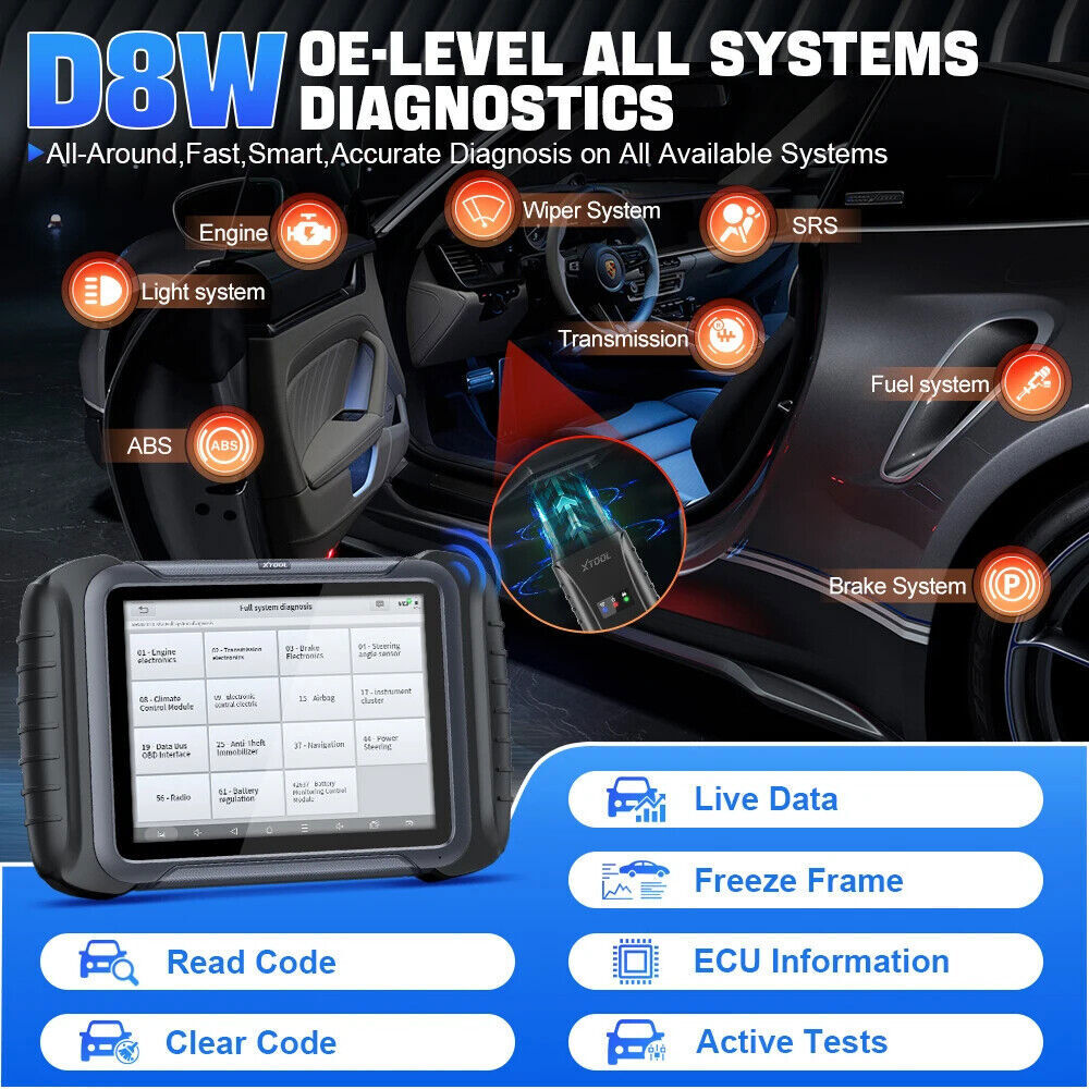 2025 XTOOL D8W V2.0 All System Diagnostic Tool Bi-directional Key Programmer FCA