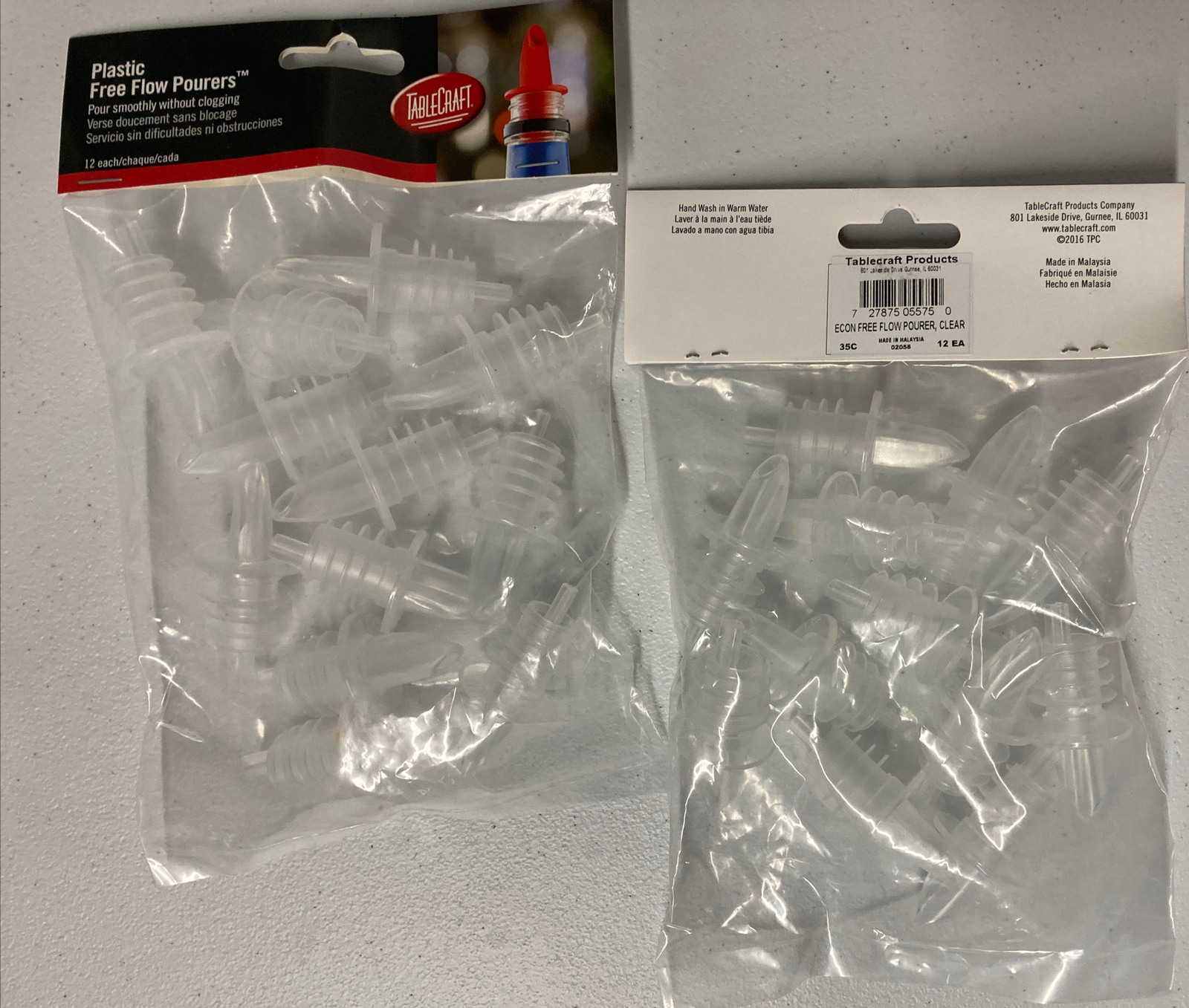 2 Packs of 12 Clear Free-Flow Liquor Pourer Bottle Pour Spouts 24 CT Tablecraft
