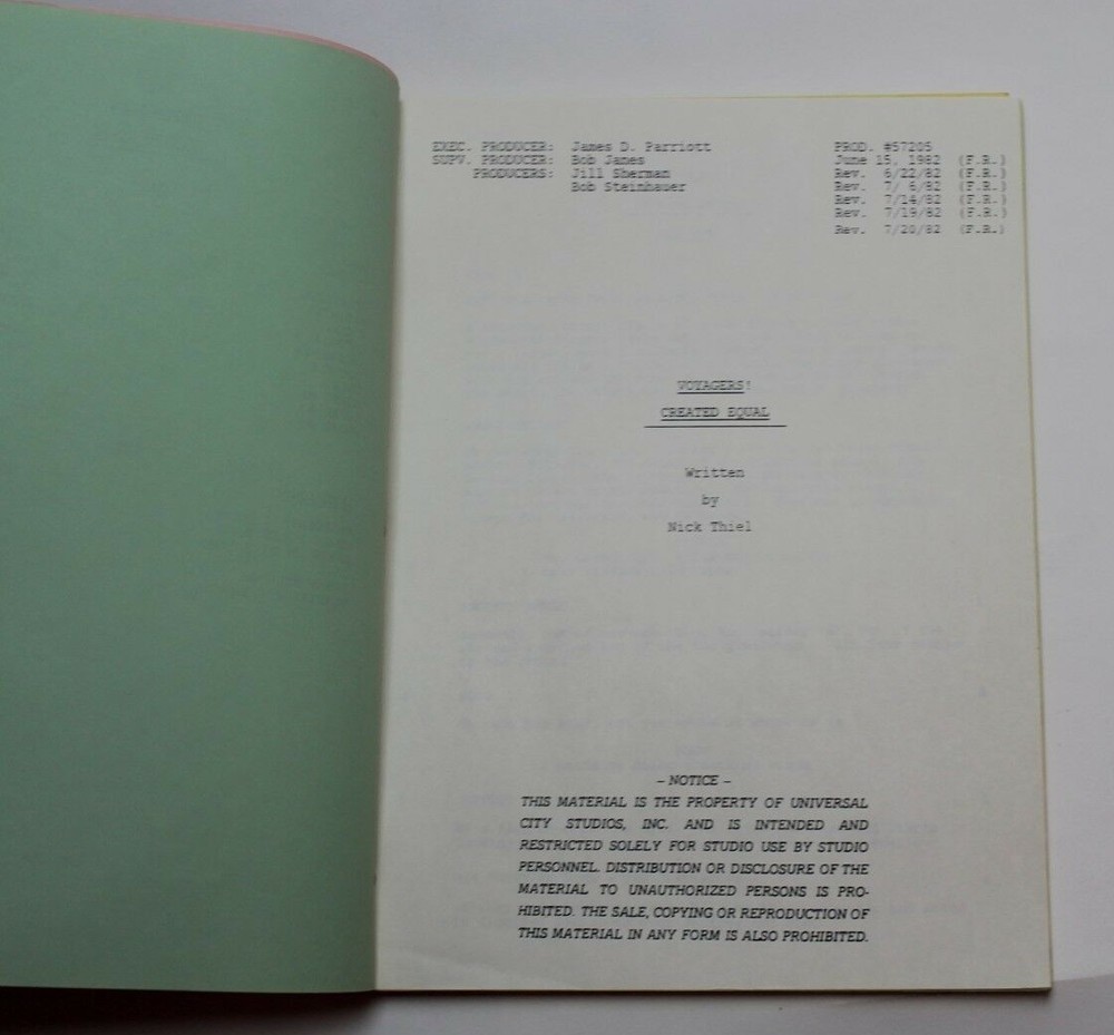 VOYAGERS! / Nick Thiel 1982 Script "Created Equal" ancient Rome save Spartacus
