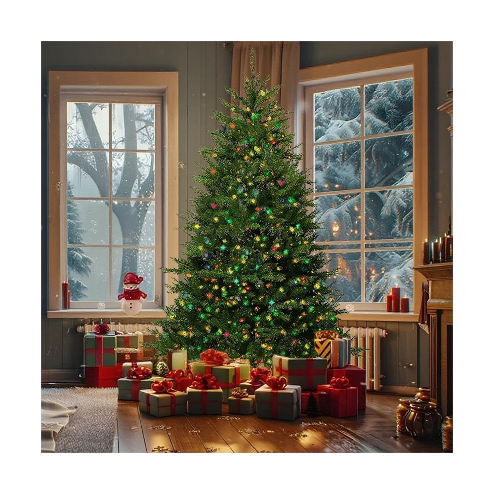 7FT Pre-Lit Artificial Christmas Tree with 700 Pre Lit Multicolored Lights, 2...