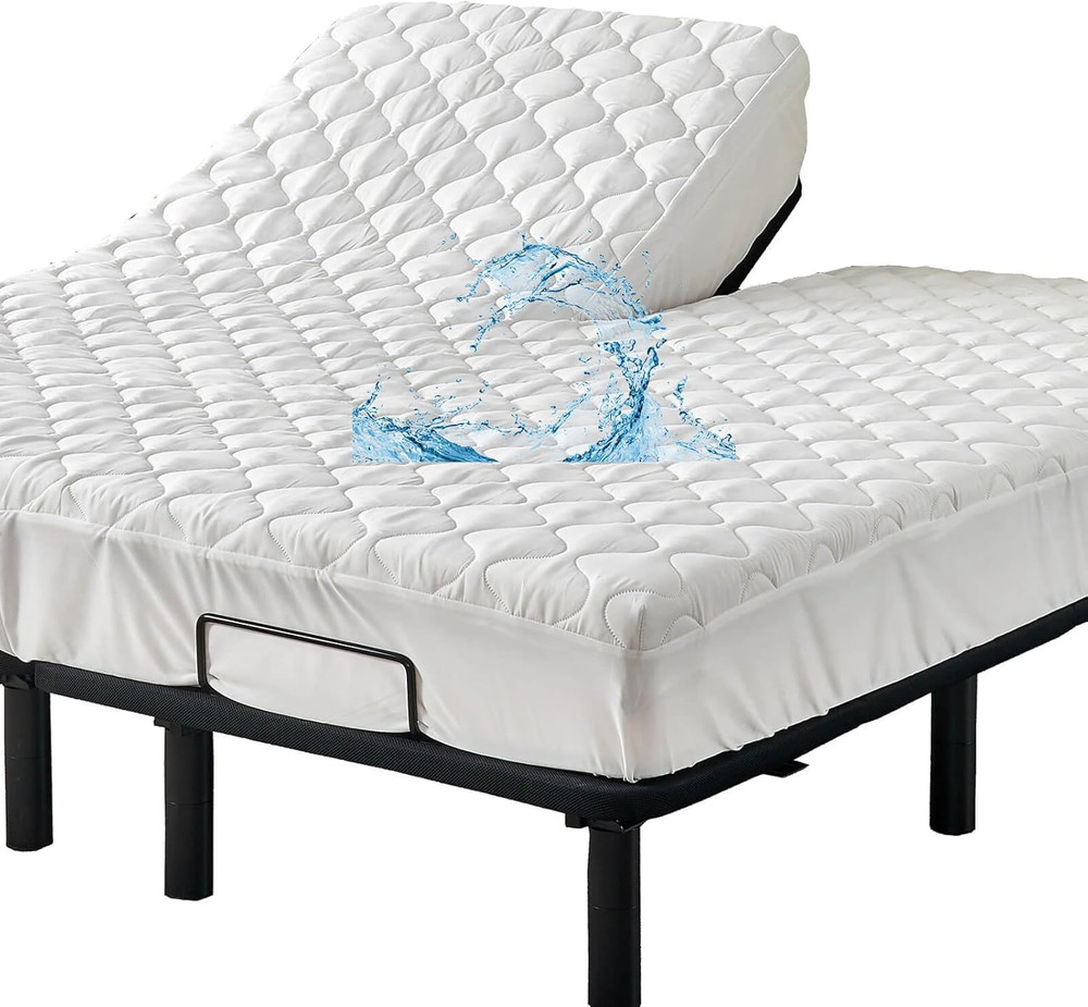 Kingnex Waterproof Quilted Split Top King Mattress Protector Pad for Adjustable