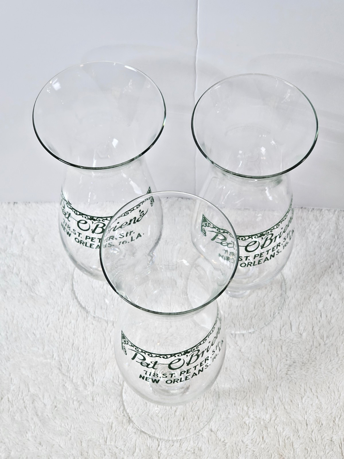 VTG Pat O’Brien’s Hurricane Glasses Set of 3 10” Hand Blown New Orleans Bar