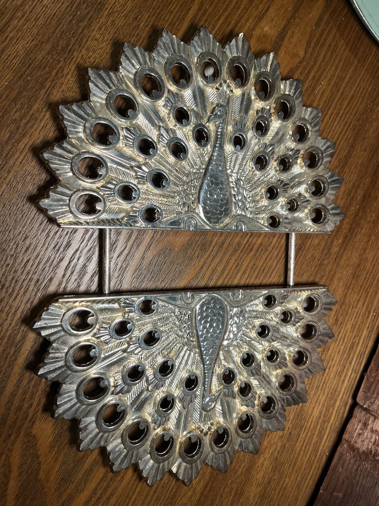 Art Deco Silverplated Zinc PEACOCK TRIVET Godinger, Expandable with Original Box