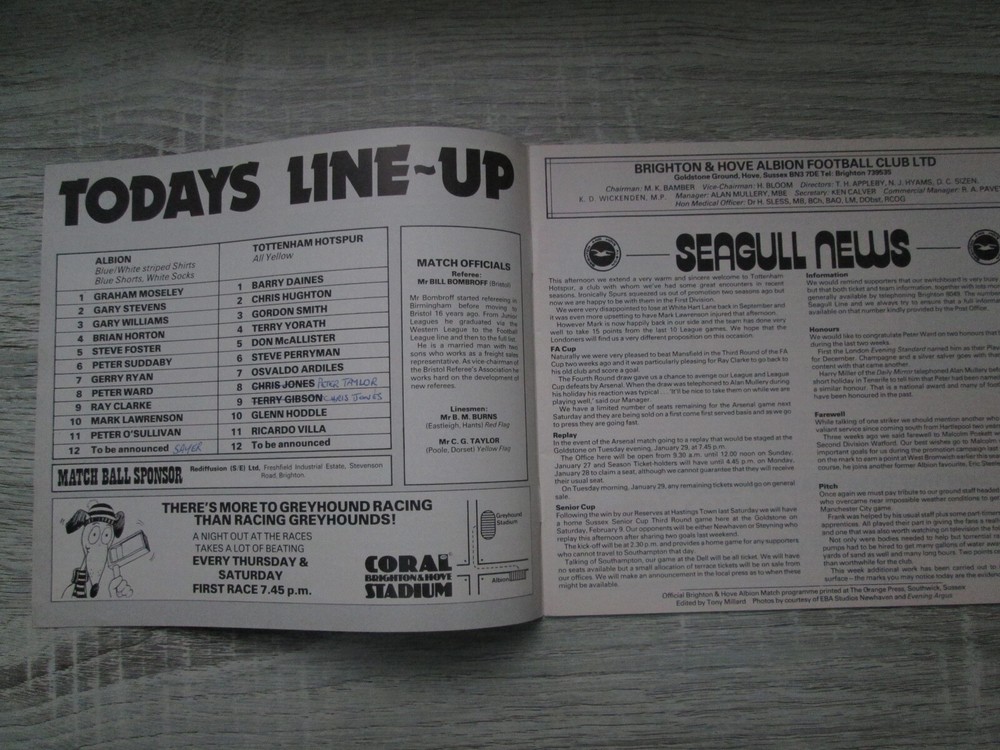 Brighton v Tottenham 19th January 1980 Division 1