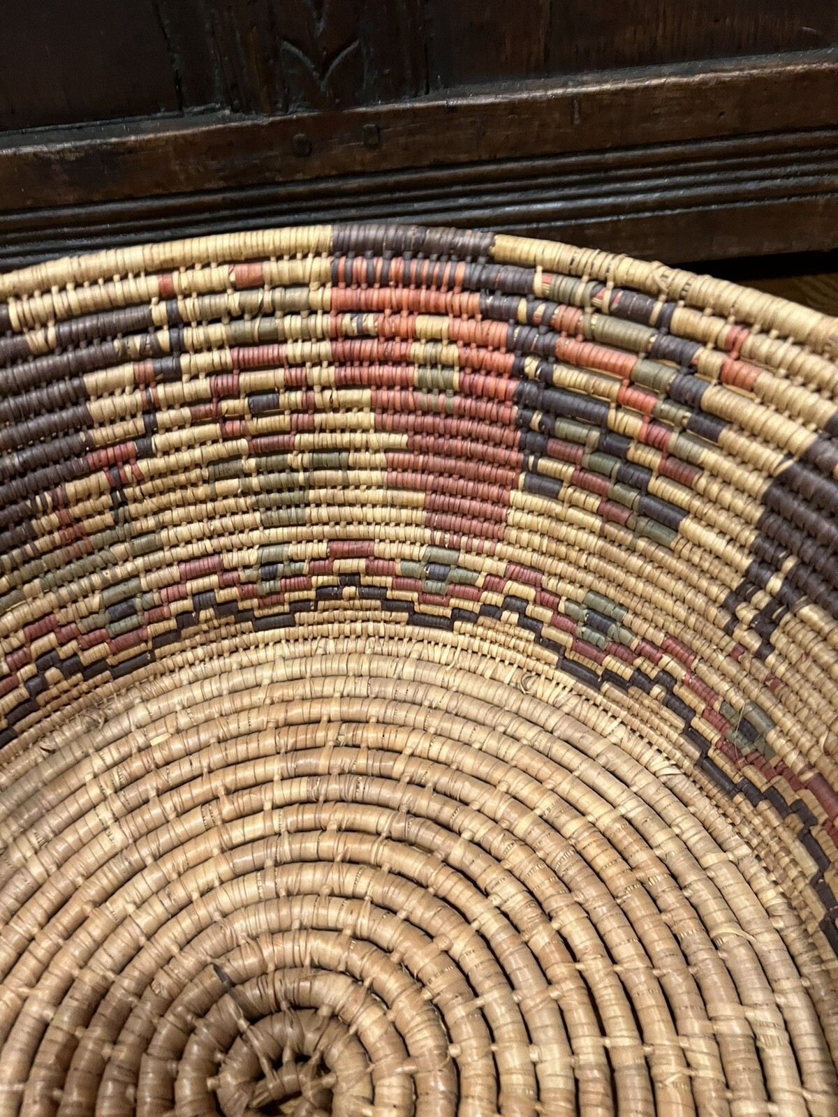 OLD BASKET FIGURAL BOWL Mexican HORSES PEOPLE Skinner 15 1/2”