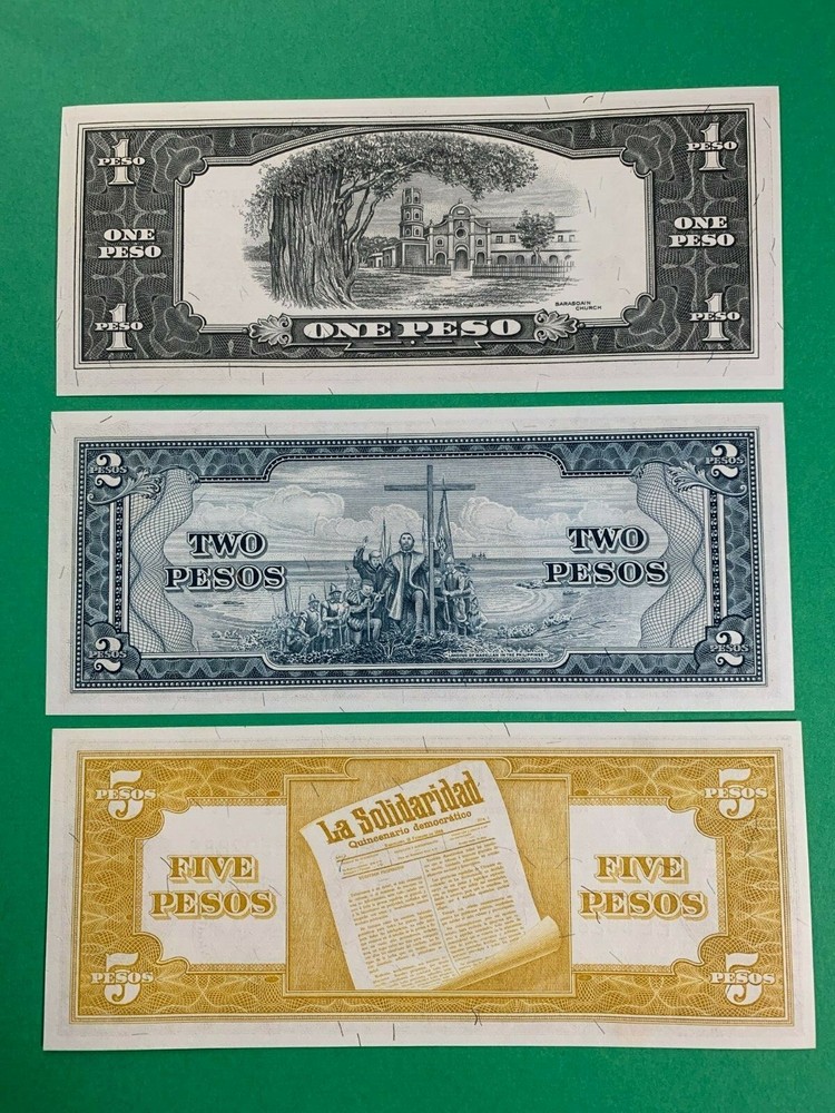PHILIPPINES 1949 ENGLISH SERIES TYPE SET 1-2-5-10-20 & 50 PESO, CRISP UNC NOTES
