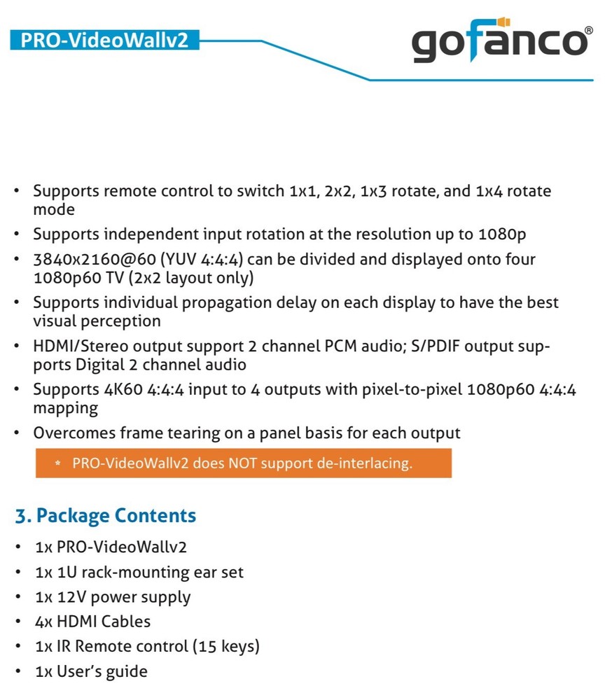 gofanco PRO-VideoWall 4K 1080p HDMI 2x2 Video Wall Processor With Web App