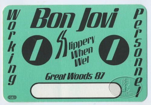 BON JOVI 1987 SLIPPERY BACKSTAGE PASS Great Woods green
