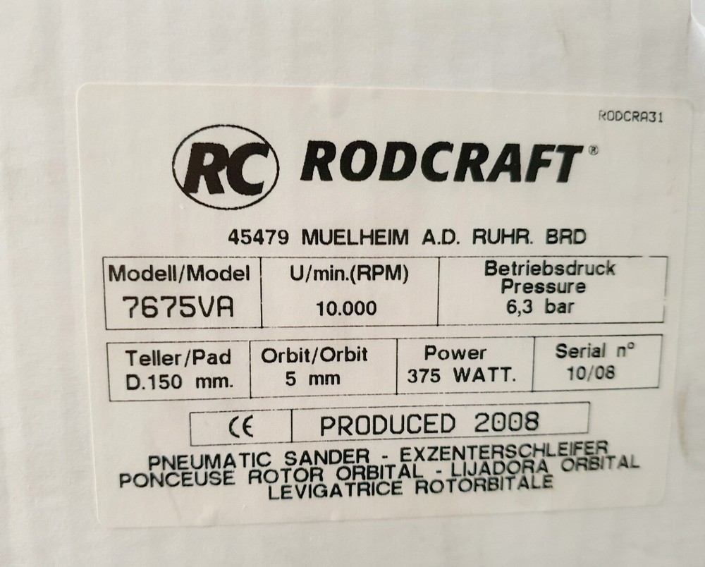 RODCRAFT 7675VA Professional Pneumatic Sander 150mm