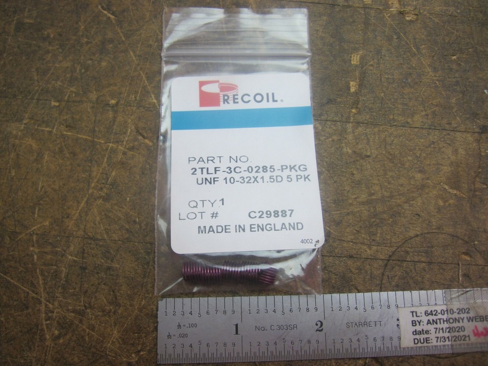 1 pack, 5pcs 10-32 X 1.5D thread repair Recoil inserts part# 2TLF-3C-0285-PKG