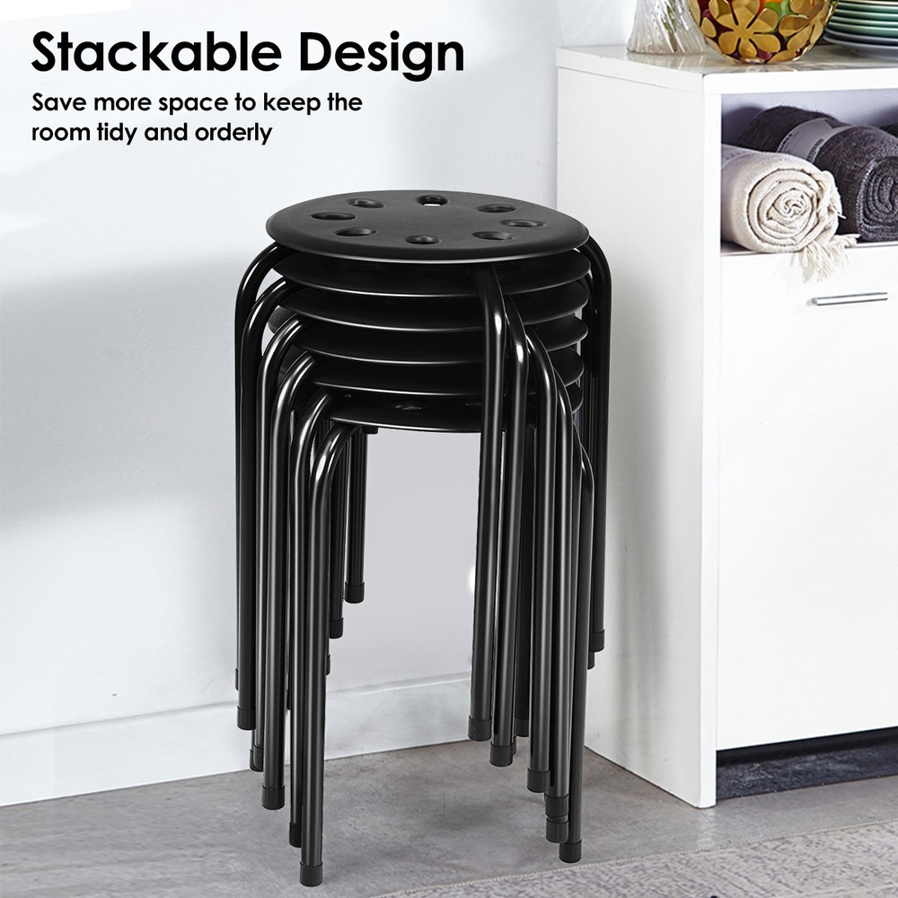 Set of 6 Portable Plastic Stack Stools 17.5" Height Backless Classroom Seating