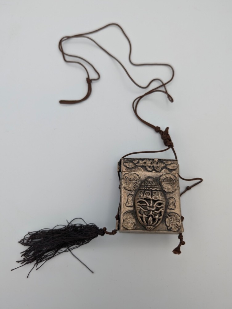 Vintage Repousse Snuff Box/Trinket Box on String Cord