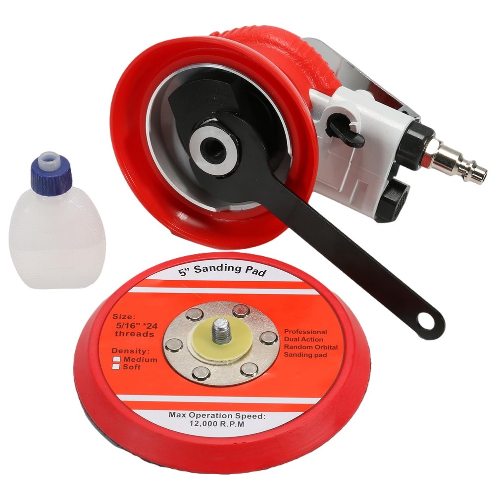 Air Random Orbital Sander, 5" Dual-Action, PSA & Hook/Loop