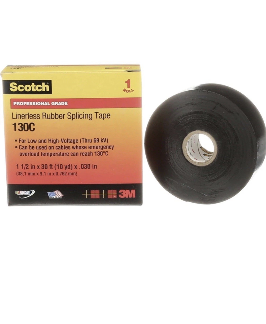 12rolls of black Scotch® Linerless Rubber Splicing Tape 130C, 1-1/2 in x 30 ft
