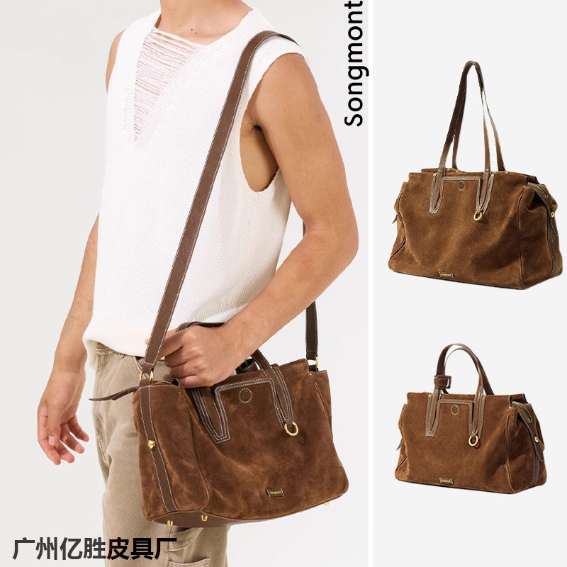 Songmont Travel Bag, Suede Boston Bag, Shoulder Commuter Bag for Women