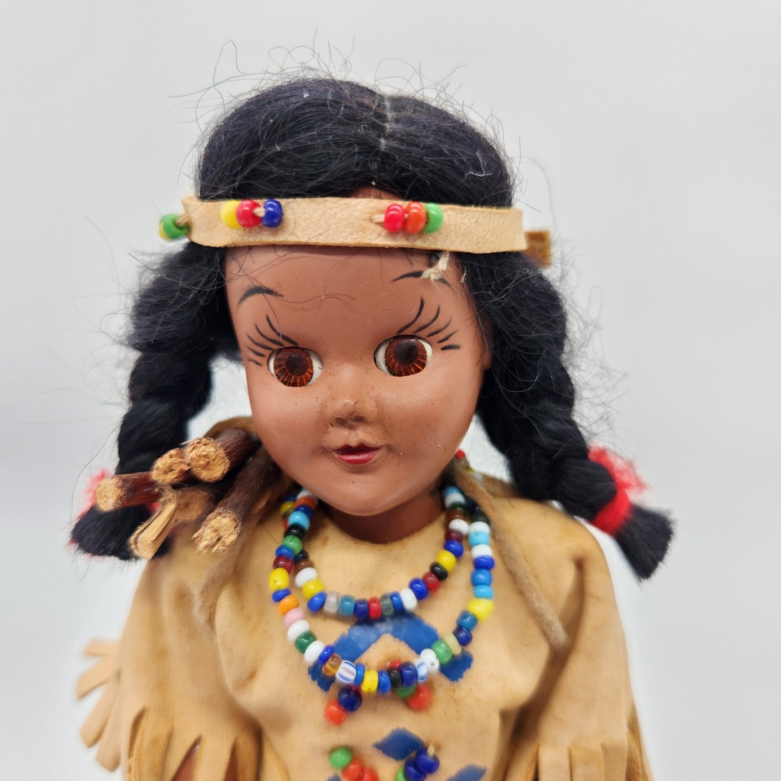 Vintage Plastic Native American Indian Girl Doll 7.5"