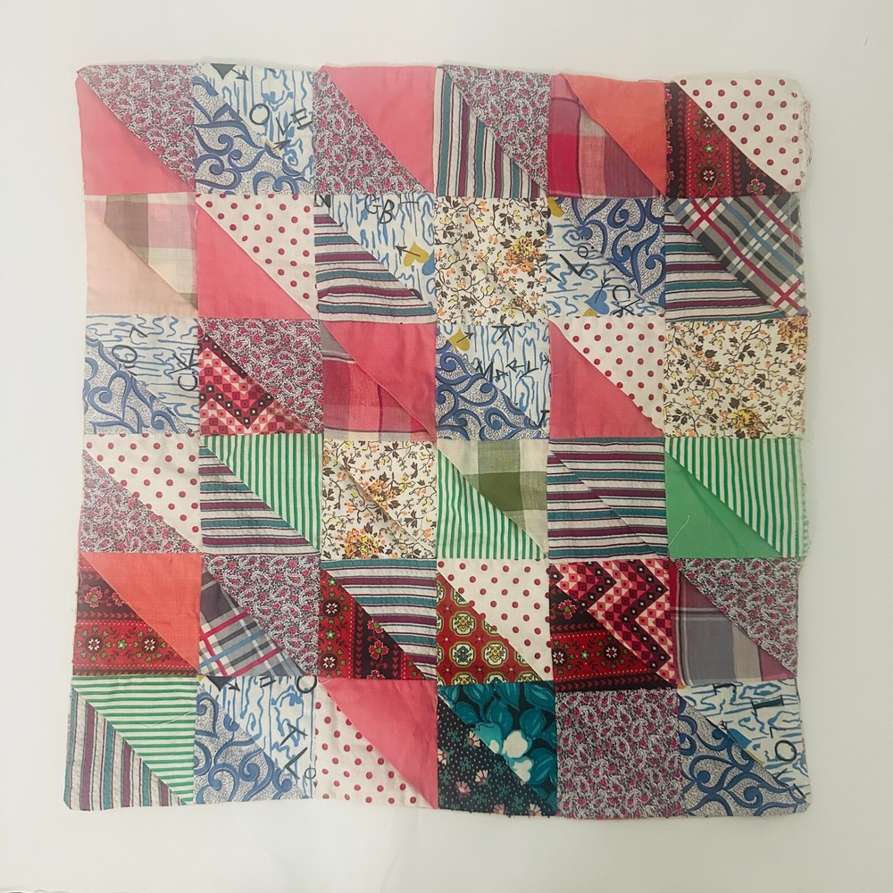 Handmade Quilted Pillow Cover Diagonal Square Quilt Patchwork Pattern 17" x 17”