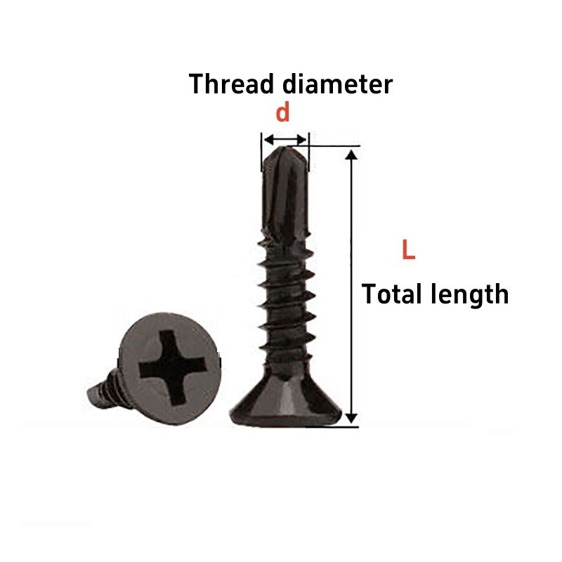Black Countersunk Self Drilling TEK Screws,Phillips Flat Head Sheet Metal Screws