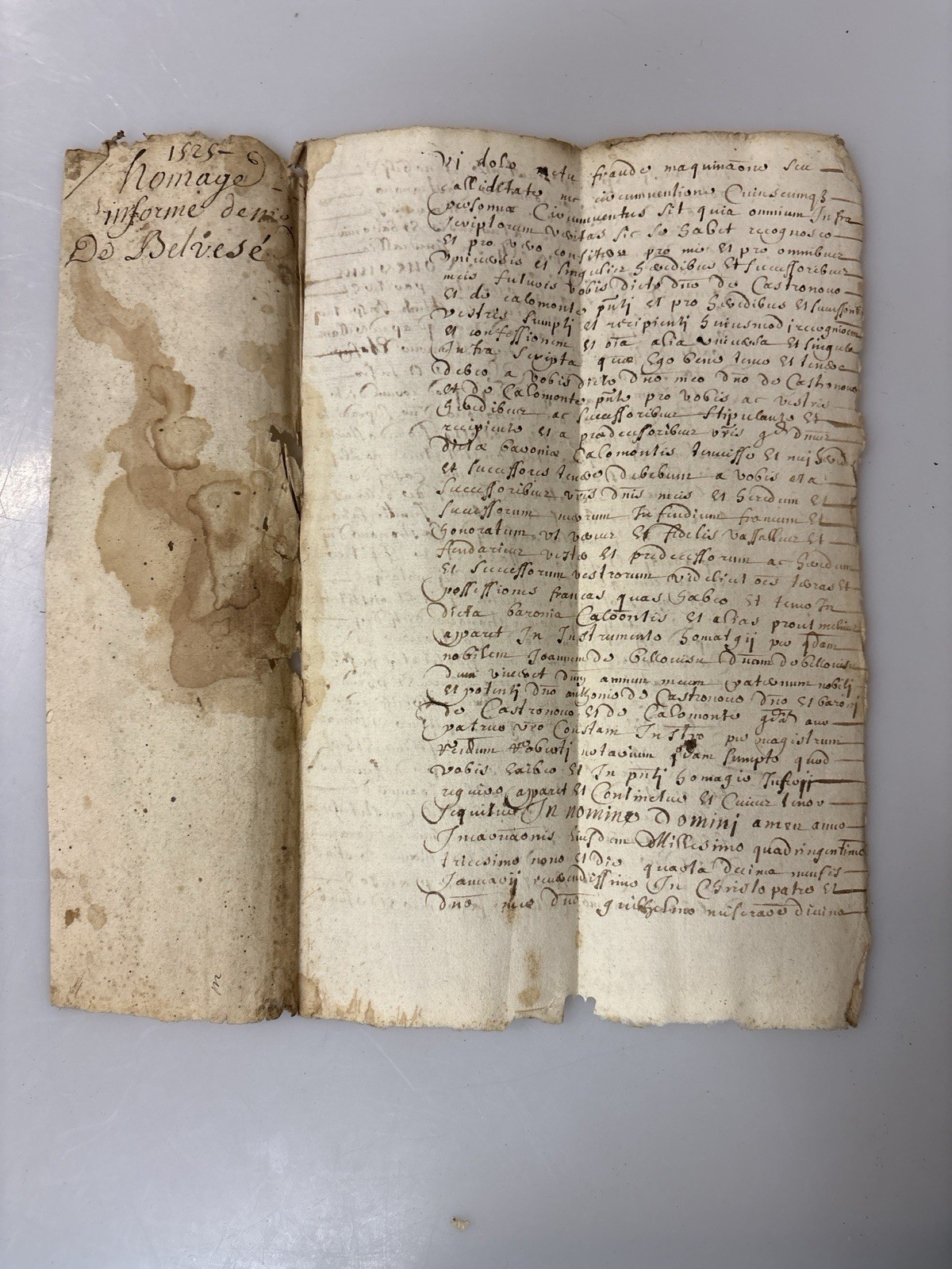 ANTIQUE MANUSCRIPT 1525 Homage Informé de Belvese RARE FIND 10x10” FAIR