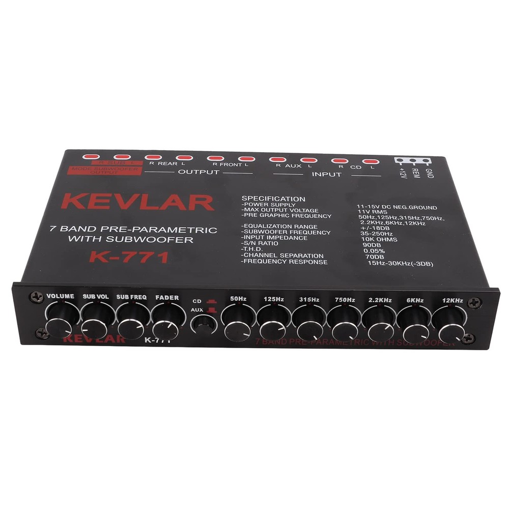 Car Audio Equalizer, Low Pass 7 Band Car Graphic Equalizer High Level Input EQ w