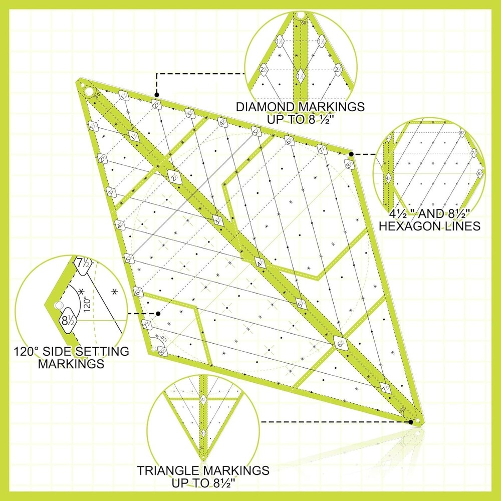 60 Degree Diamond Ruler Acrylic Patch Templates 60 Degree Triangle Ruler for ...