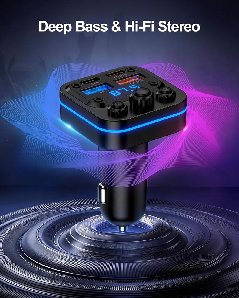 Bluetooth FM Transmitter Car 54W FastCharger USB C A Wireless for iPhone Samsung