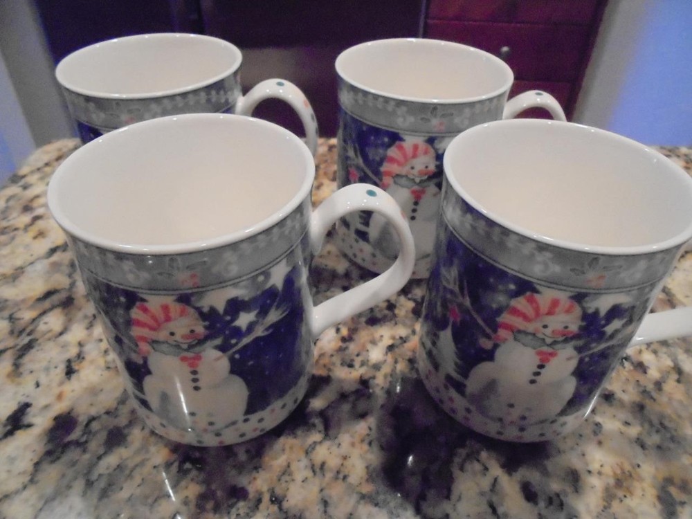 4 Noritake Epoch Mr. Snowman mugs mint condition ~ low fast shipping!