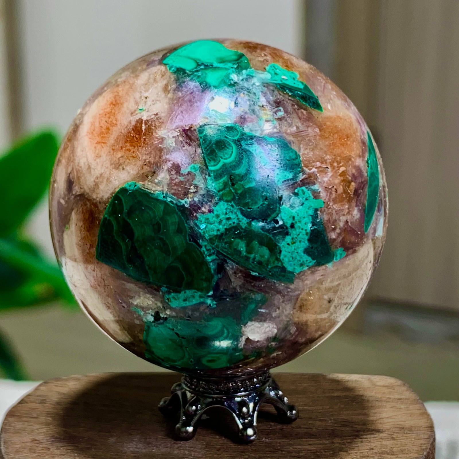 102G Newly discovered rare malachite purple mica symbiotic sphere restoration