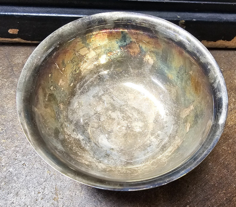 Vintage Poole Silver #527 small 4" footed bowl EPC silverplate Collectable