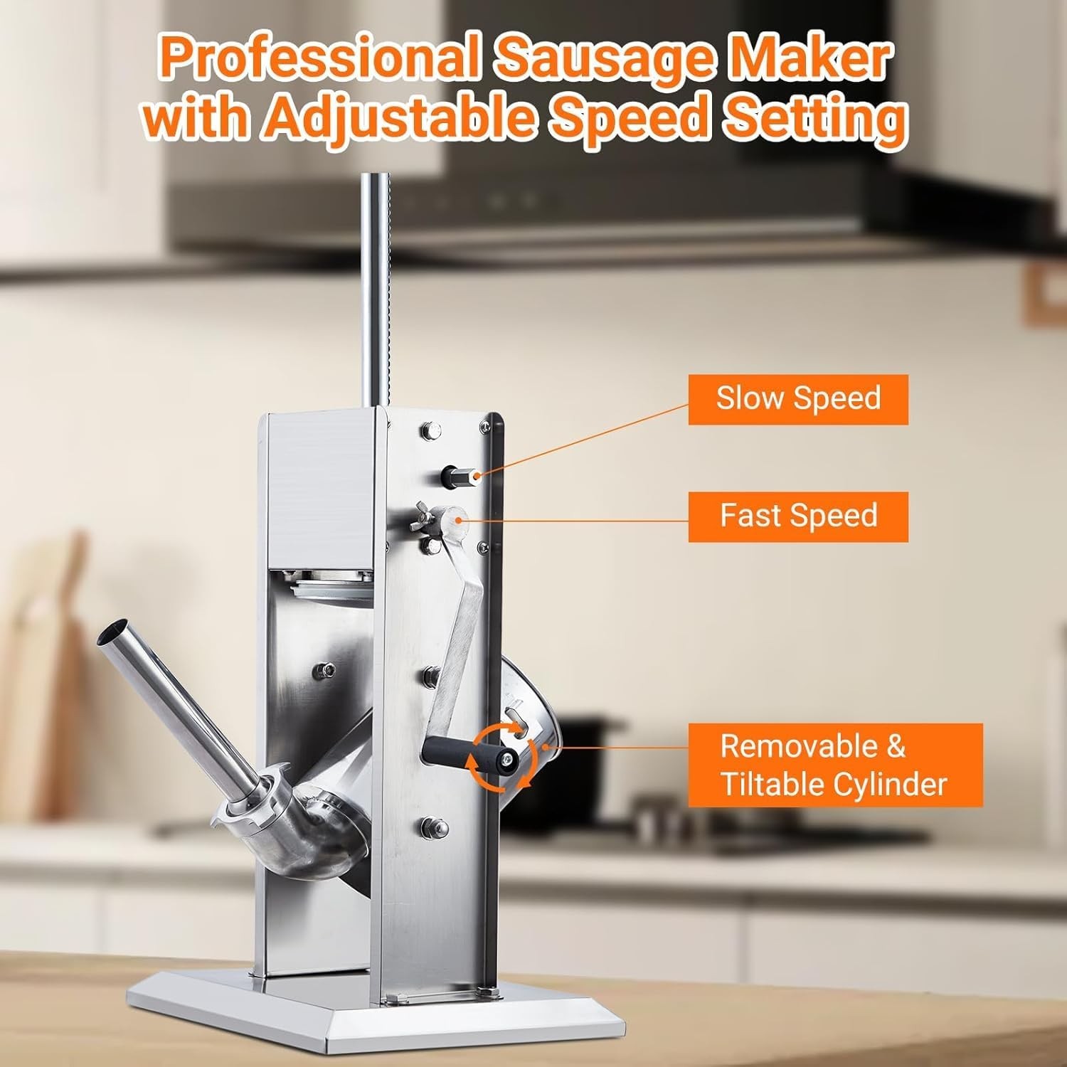 3L Manual Sausage Stuffer Dual-Speed Stainless Steel Sausage Filler & 4 Tubes​​