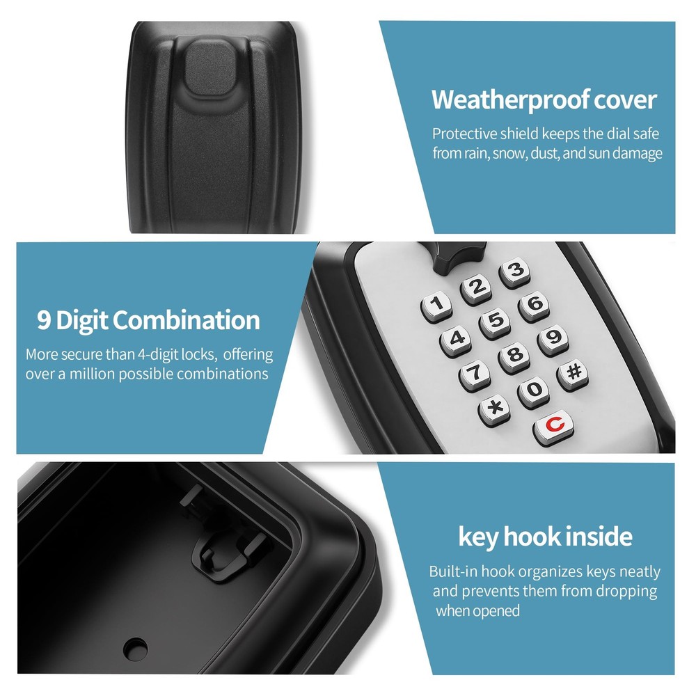 Key Lock Box With Code, Large Capacity 9 Digit Combination Lock Box Wall Moun...