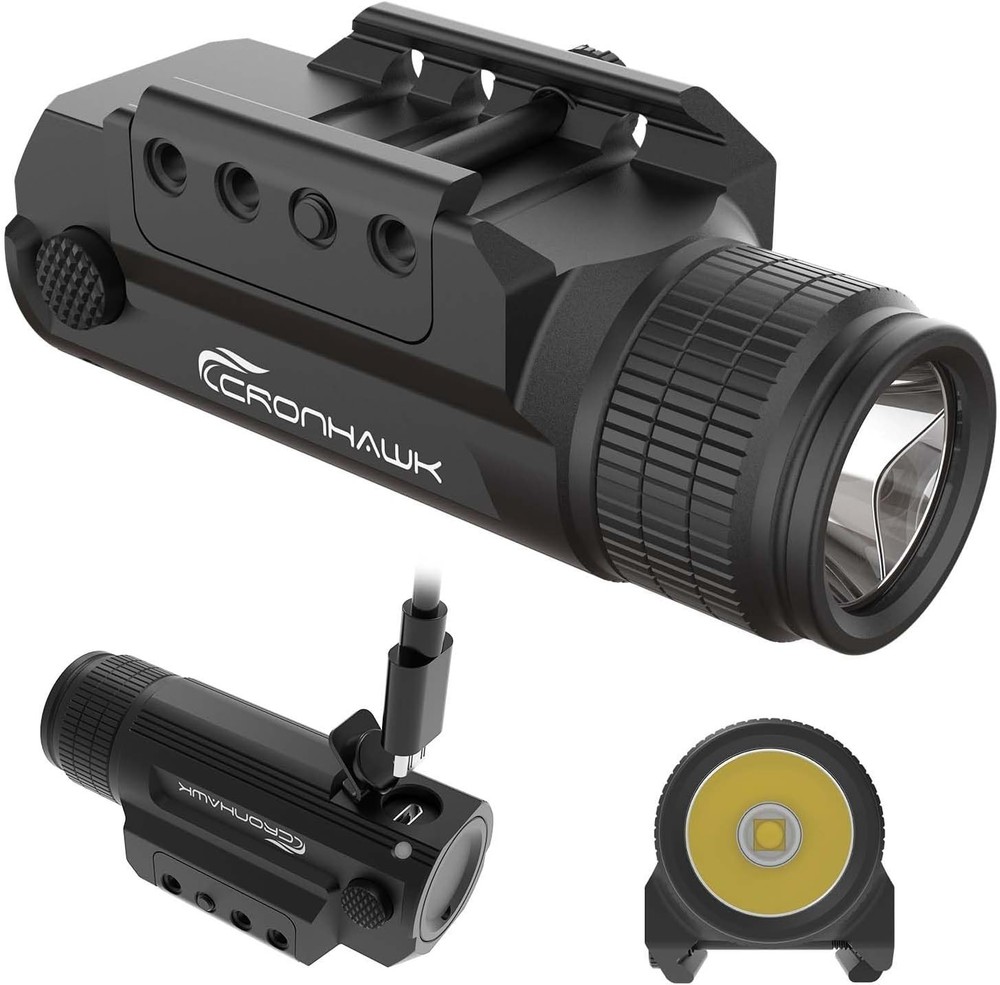 Pistol Flashlight Rechargeable 700 Lumen Rail Mounted Tactical Flashlight Com...