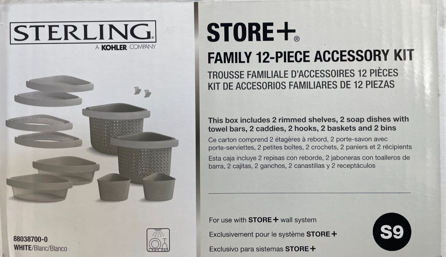 Kohler STERLING STORE+ 88038700-0 White Family 12-Piece Shelf Accessory Kit