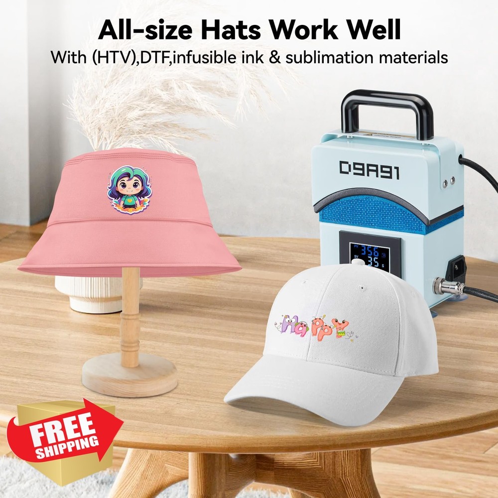 D9A91 Mini Hat Press Machine Light Blue Curved Plate LCD Temp Timer
