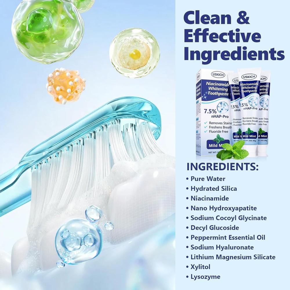 7.5% Nano-Hydroxyapatite Toothpaste,3 Pack Fresh Breath Whitening Toothpaste for