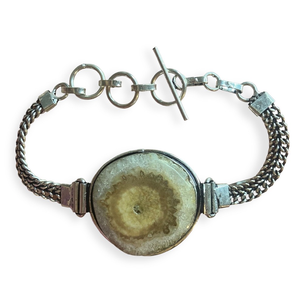 Handmade Geode Solar Agate Round Stone 9" Bracelet